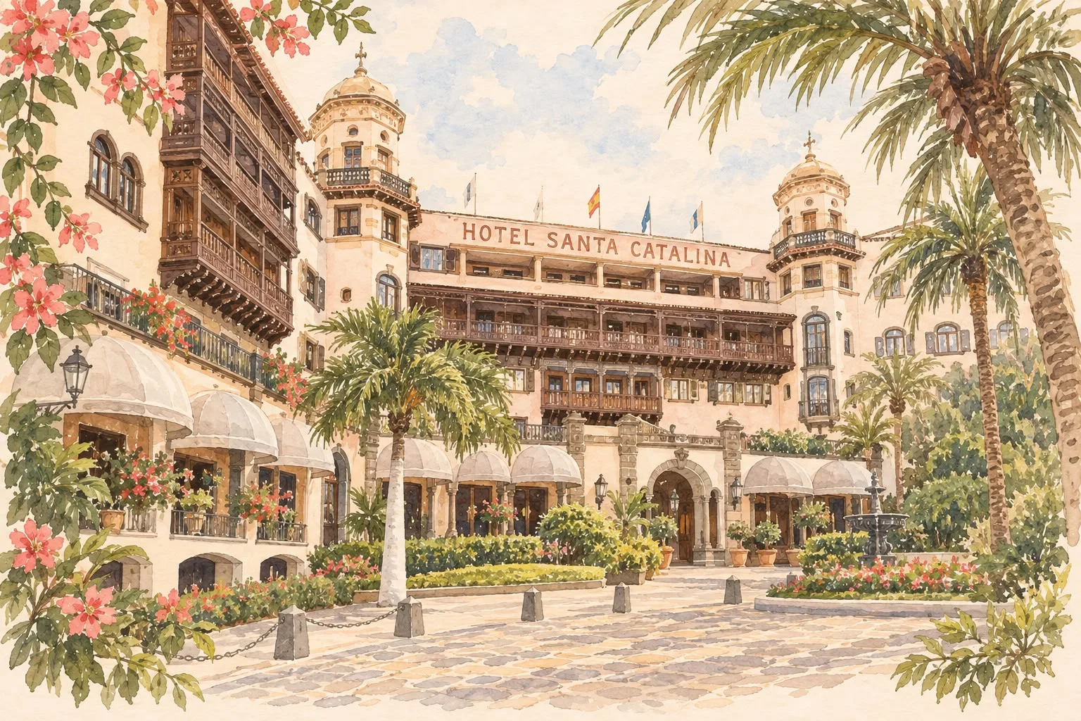 Acuarela del Hotel Santa Catalina, en Las Palmas de Gran Canaria